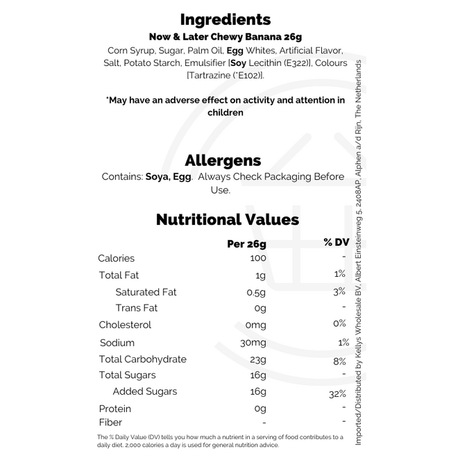 Now & Later Chewy Banana 24x26g (6pc)
