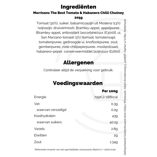Morrisons The Best Tomato & Habanero Chilli Chutney 6x205g