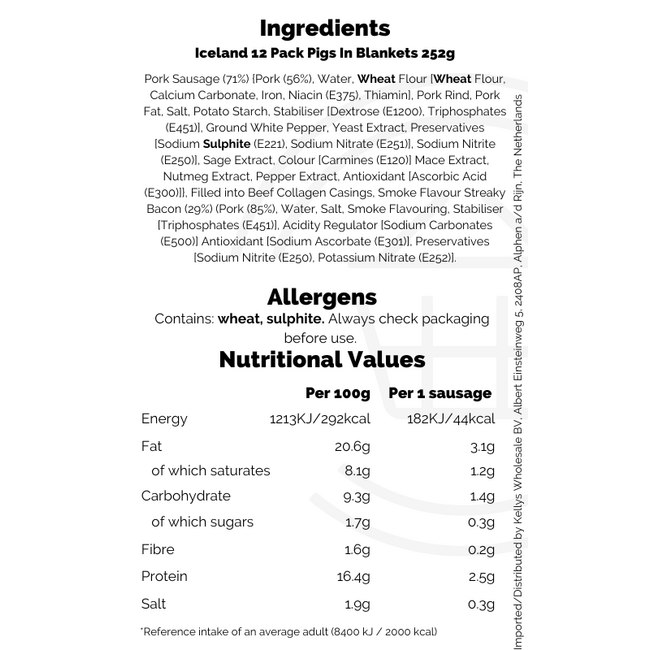 Iceland 12 Pack Pigs In Blankets 22x252g