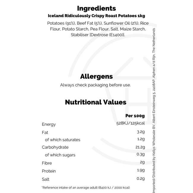 Iceland 1kg Ridiculously Crispy Roast Potatoes 12x1kg