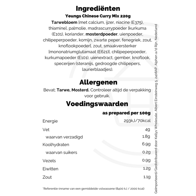 Yeungs Chinese Curry Mix 10x220g