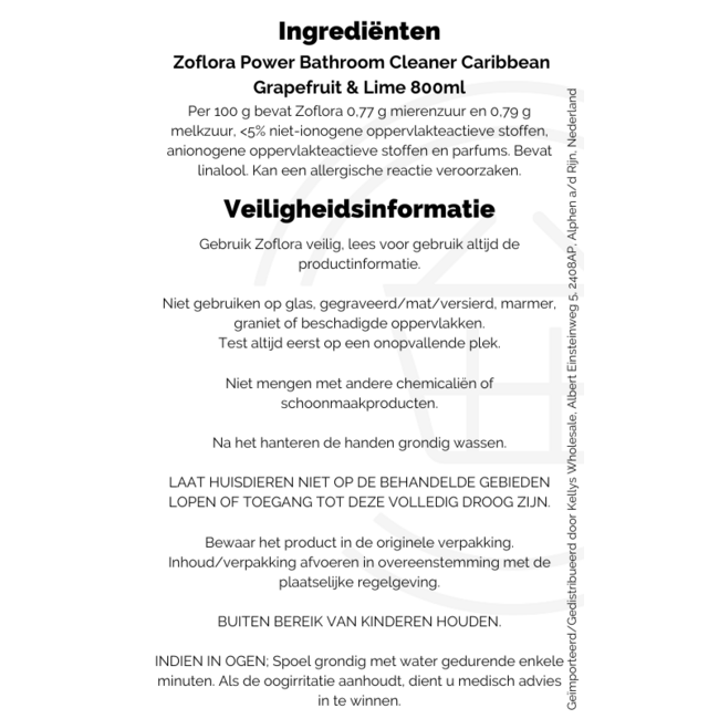 Zoflora Power Bathroom Caribbean Grapefruit & Lime 8x800ml