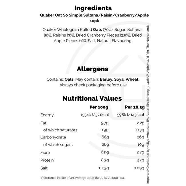 Quaker oat so simple sultana/raisin/cranberry/apple 6x10pk