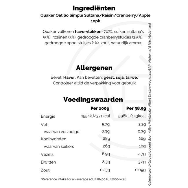 Quaker oat so simple sultana/raisin/cranberry/apple 6x10pk