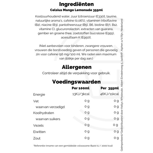 Celsius Mango Lemonade 12x355ml