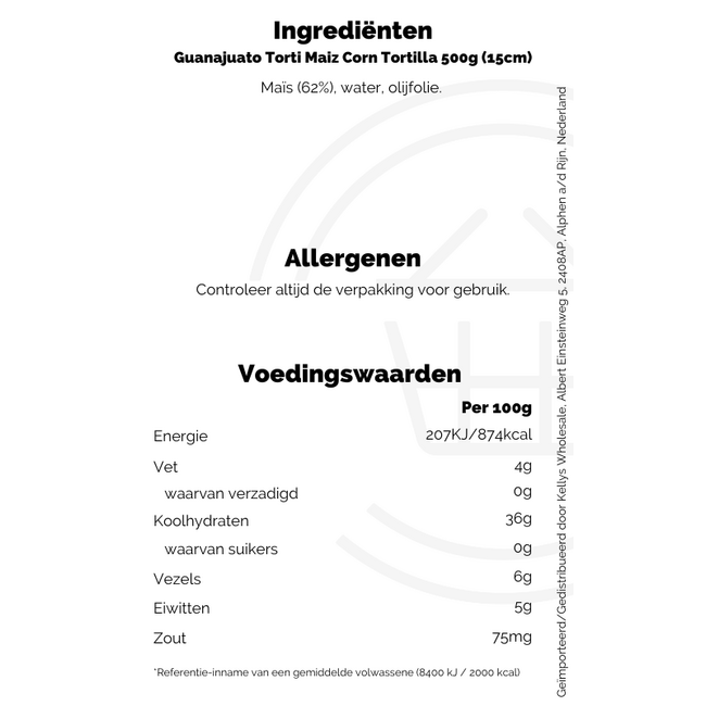 Guanajuato Torti Maiz Corn Tortilla 20x500g (15cm)