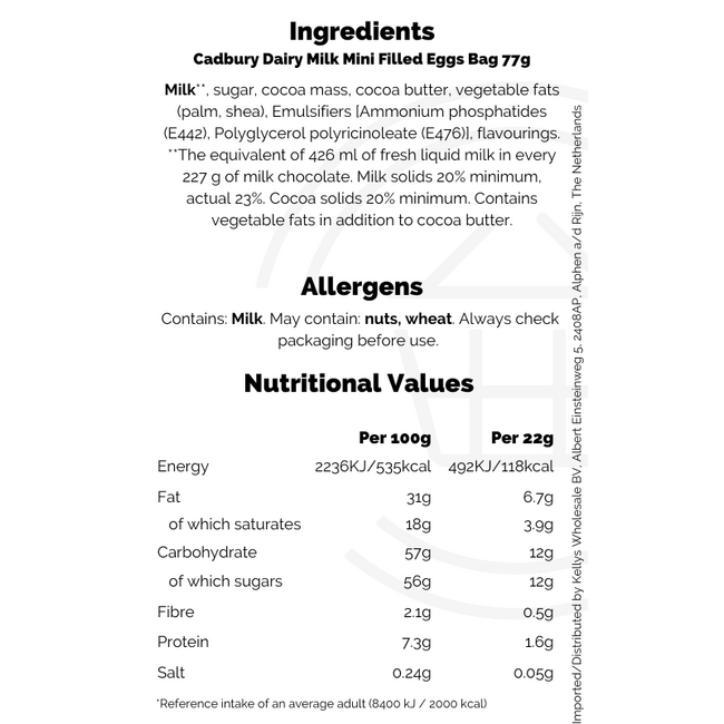 Cadbury Dairy Milk Mini Filled Eggs Bag Clipstrip Ps 24x77g