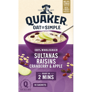 Quaker Quaker oat so simple sultana/raisin/cranberry/apple 6x10pk