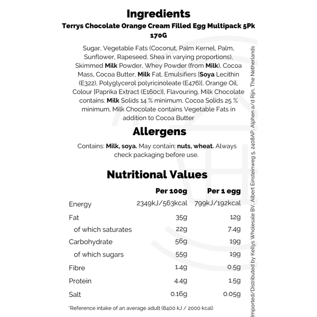 Terrys Chocolate Orange Cream Filled Egg Multipack 5Pk 20x170G