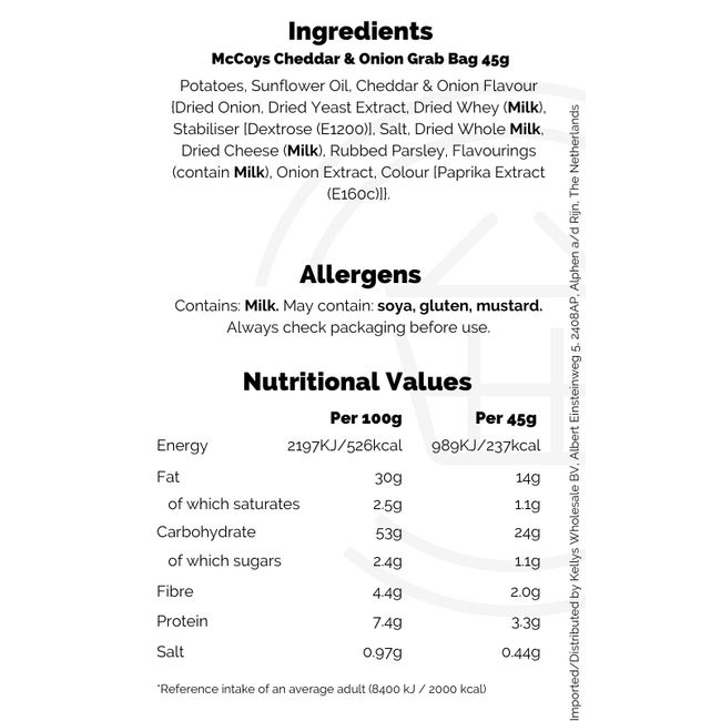 McCoys Cheddar & Onion Grab Bag 36x45g