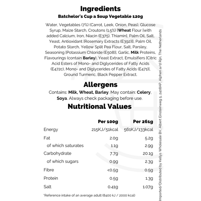 Batchelor's Cup a Soup Vegetable 9x120g