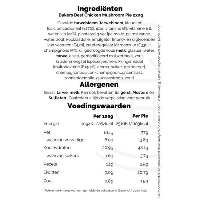 Bakers Best Chicken & Mushroom Pies 8x6pk