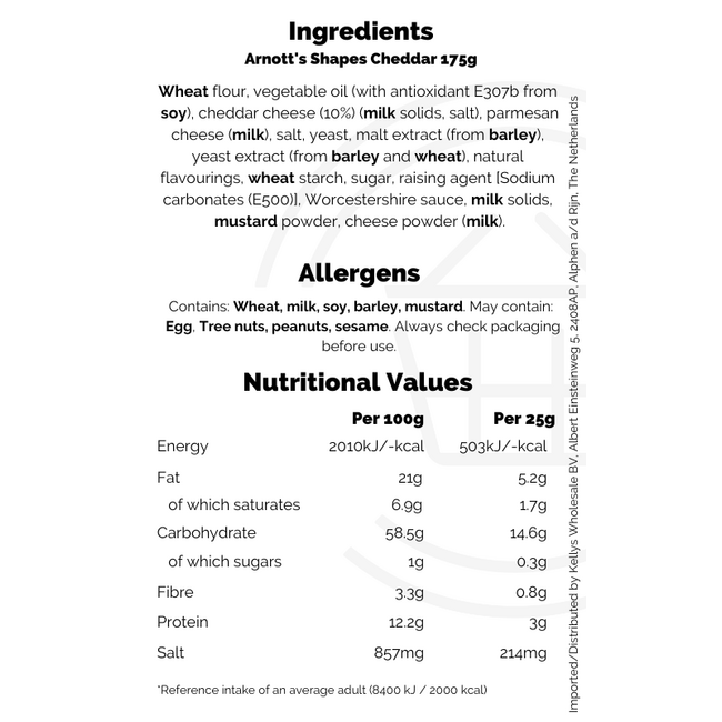 Arnott's Shapes Cheddar 24x175g