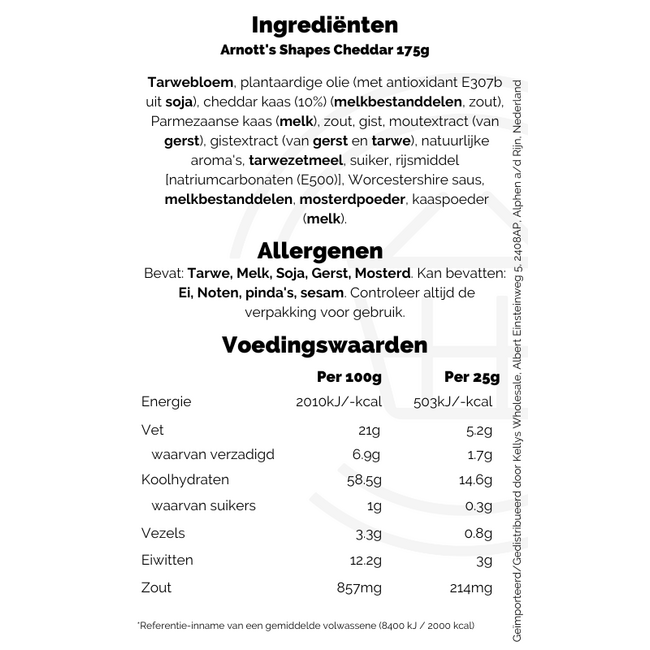 Arnott's Shapes Cheddar 24x175g