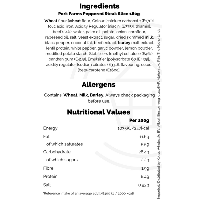 Pork Farms Peppered Steak Slice 6x180g