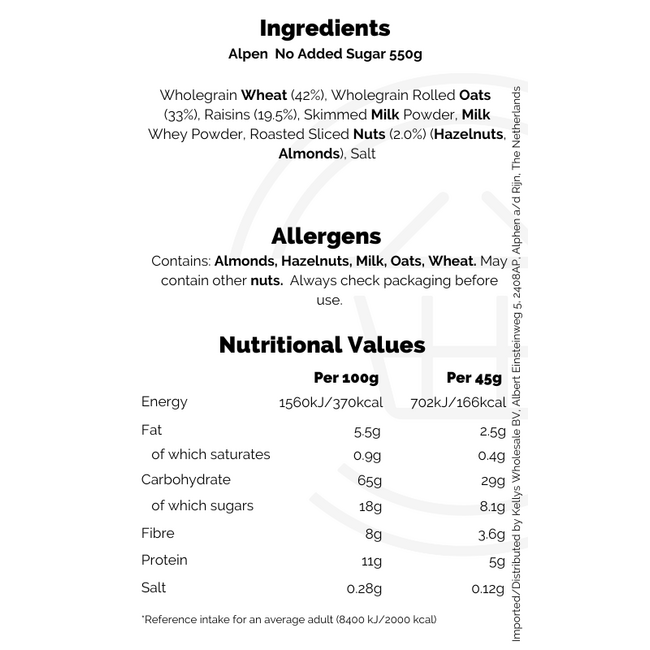 Alpen No Added Sugar 6x550g