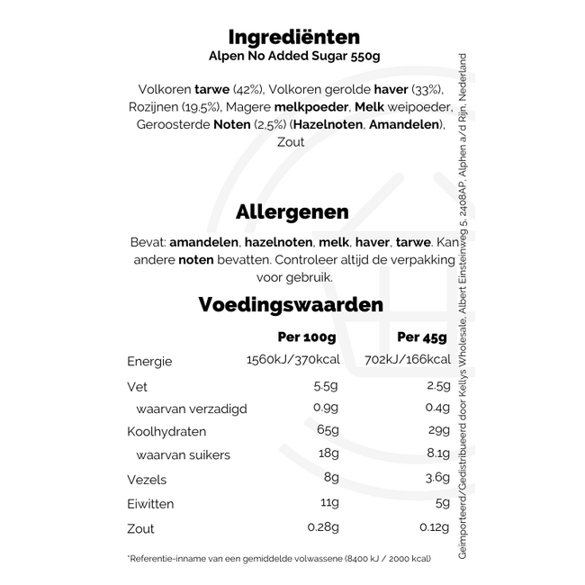 Alpen No Added Sugar 6x550g
