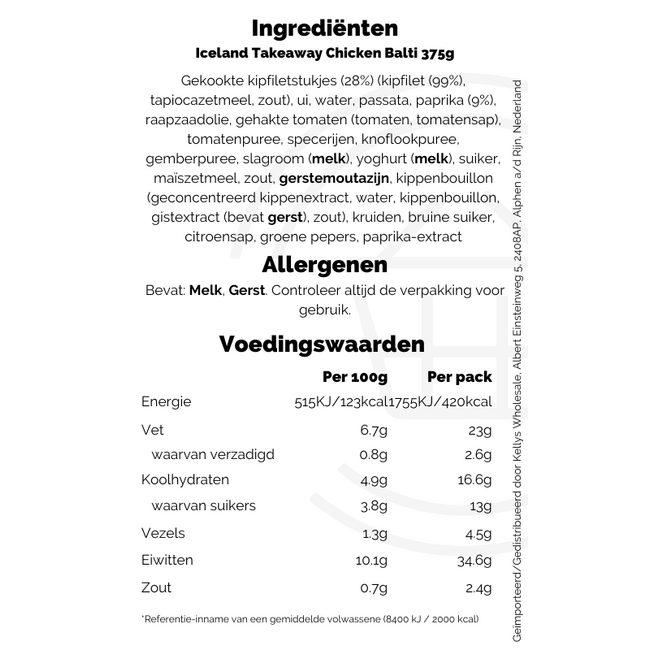 Iceland Takeaway Chicken Balti 24x375g