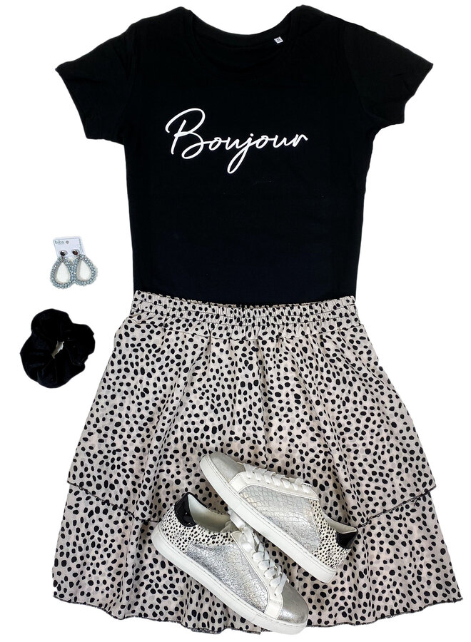 Shirt Zwart/Wit - 'Bonjour' - Supersale