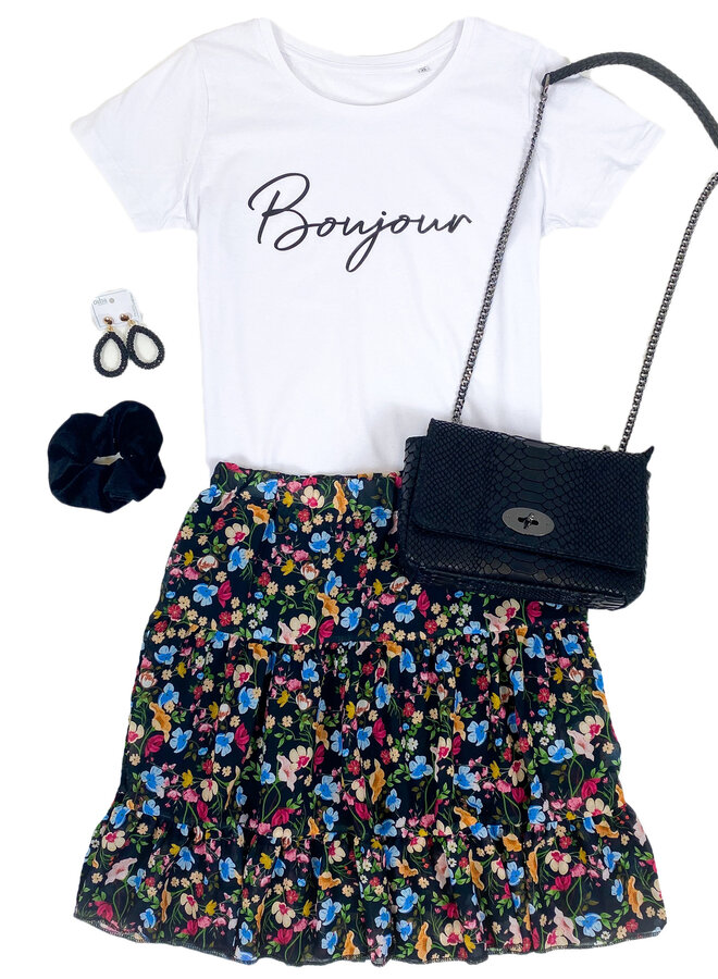 Shirt Zwart/Wit - 'Bonjour' - Supersale