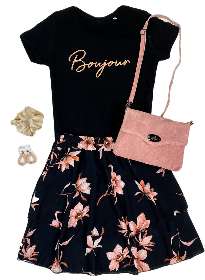 Shirt Zwart/Wit - 'Bonjour' - Supersale