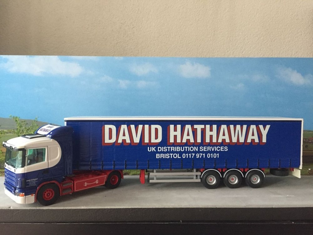 Tekno Tekno Scania 124L/400 met schuifzeilenoplegger David Hathaway UK