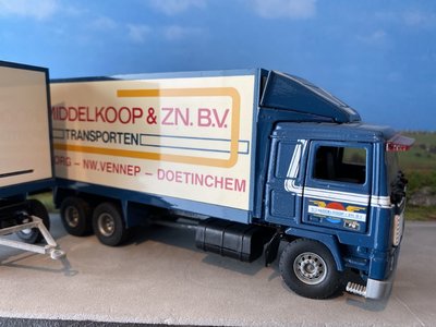 Tekno Tekno Volvo F12 bakwagen met 2-as aanhanger D.J. Middelkoop