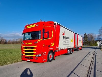 Tekno Tekno Scania Next Gen R-serie Rigid truck with trailer Gschwend Transporte