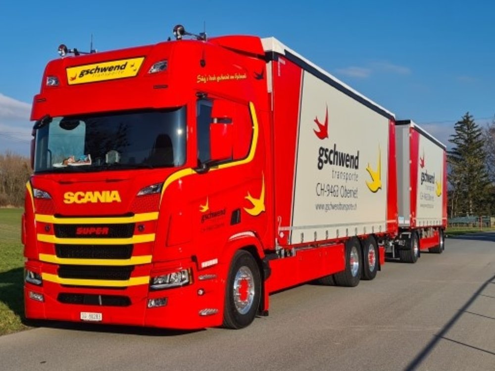 Tekno Tekno Scania Next Gen R-serie Rigid truck with trailer Gschwend Transporte