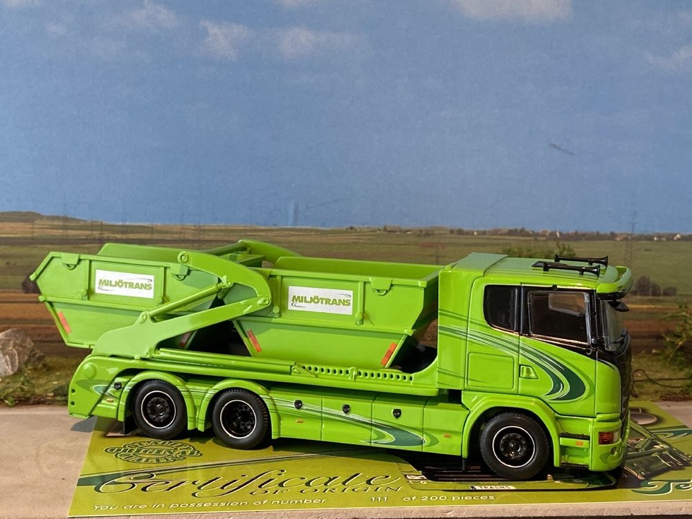 Tekno Tekno Scania R-serie low roof with Laxo hooklift system Miljo Trans