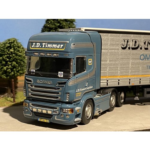 Tekno Tekno Scania R500 Topline 6x2 met schuifzeilen oplegger J.D. Timmer