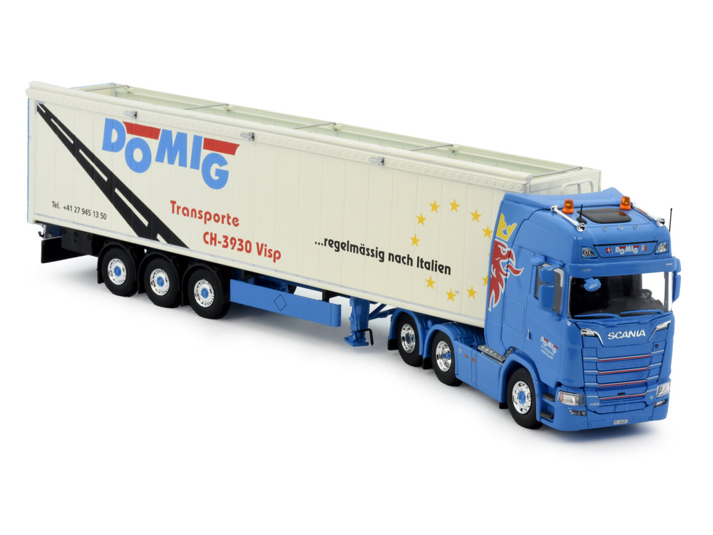 Tekno Tekno Scania next gen Highline 6x2 with walkingfloor trailer Domig