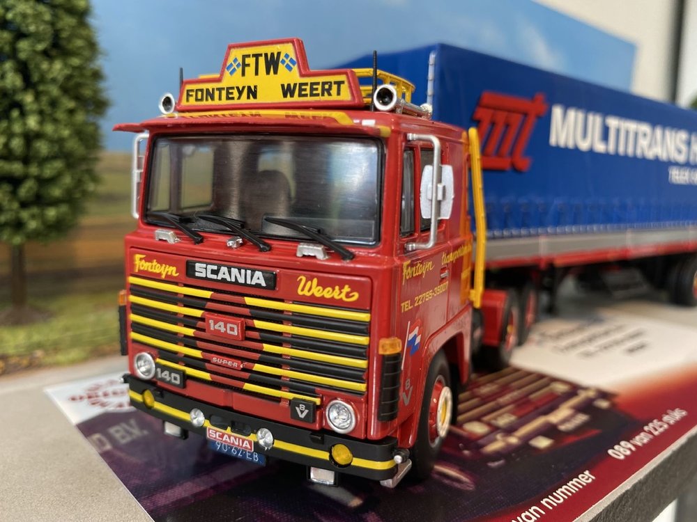 Tekno Tekno Scania 140 with 2-axle tilt trailer Fonteijn