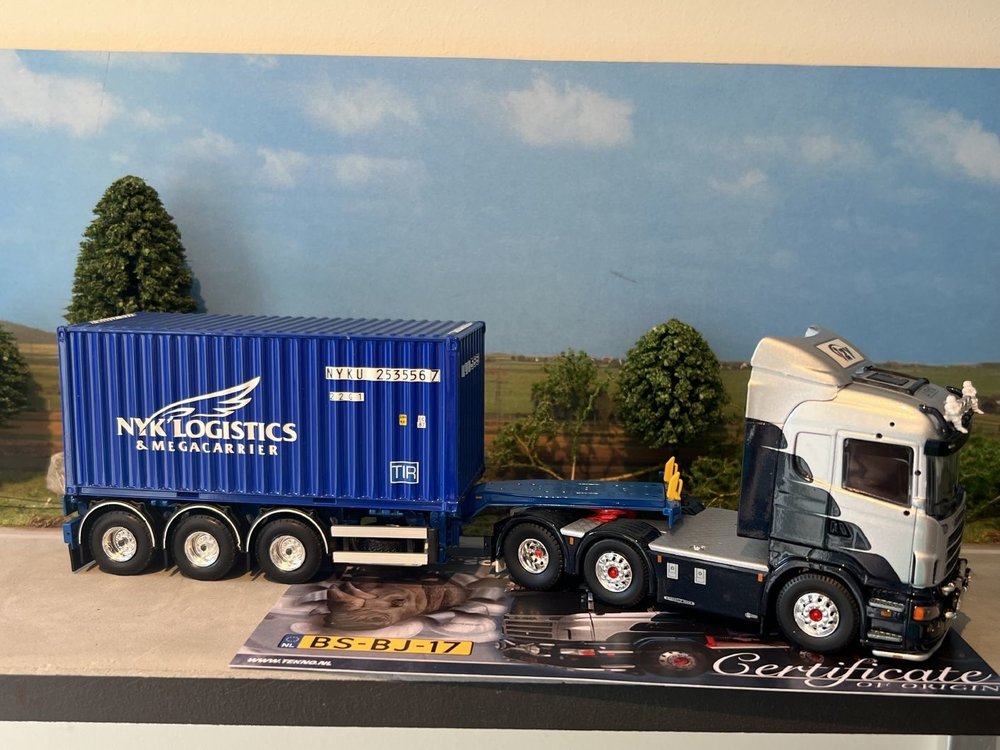 Tekno Tekno Scania R Highline 6x2 met flexitrailer + 20ft. container Fred Schouten