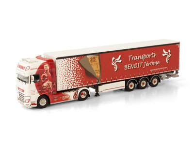 WSI WSI DAF XF Super Space Cab 4x2 met 3-as schuifzeilen oplegger Transports Benoit Jérome