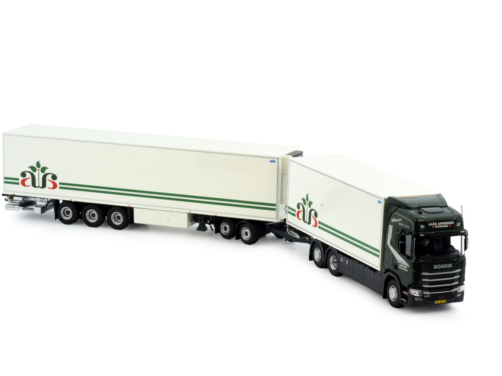 Tekno Tekno Scania Next Gen R-serie Highline motorwagen met dolly en 3-assige koeloplegger Alex Andersen