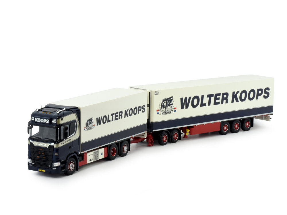 Tekno Tekno Scania Next Gen S Highline Motorwagen met dolly en 3-assige koeloplegger Wolter Koops