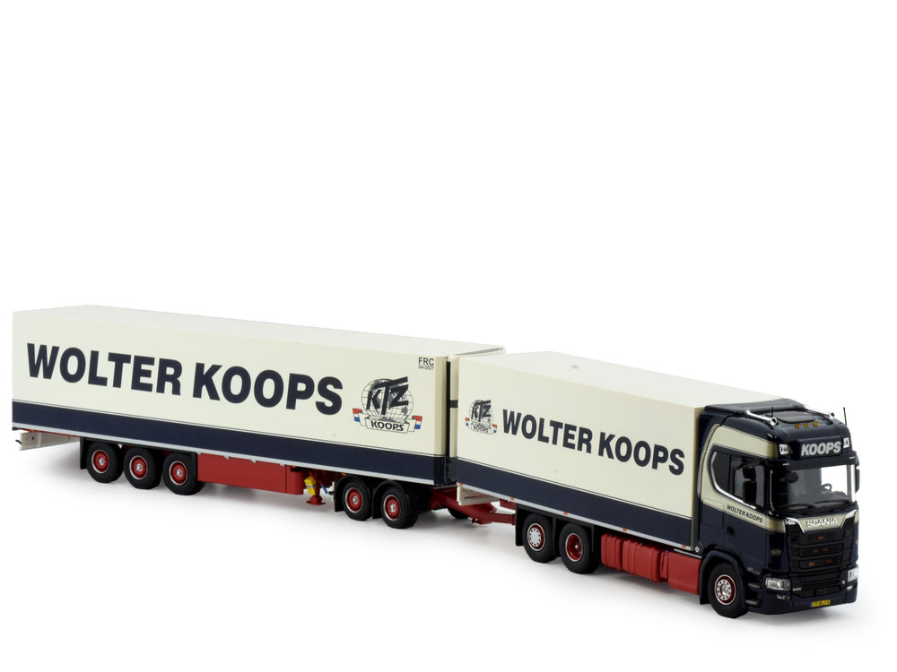 Tekno Tekno Scania Next Gen S Highline Motorwagen met dolly en 3-assige koeloplegger Wolter Koops