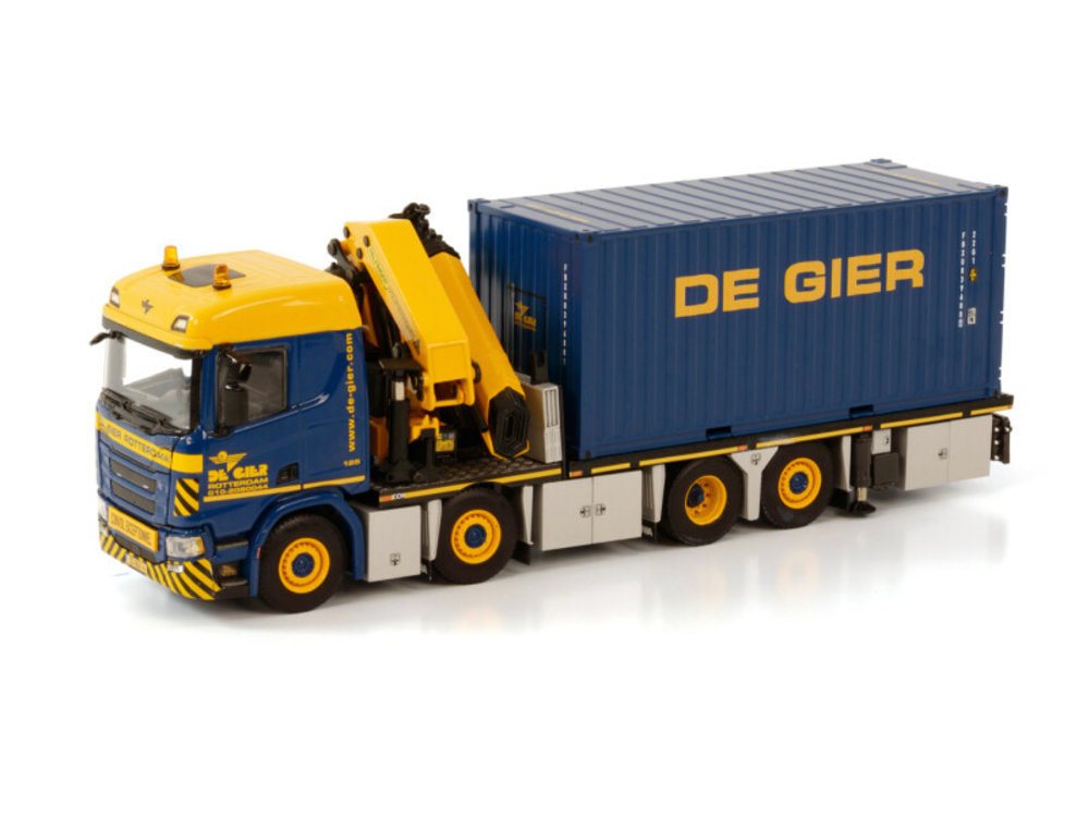 WSI WSI Scania R 8x2 vlakke bakwagen + palfinger met jib + 20ft. container de Gier