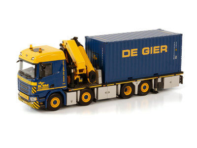 WSI WSI Scania R 8x2 vlakke bakwagen + palfinger met jib + 20ft. container de Gier