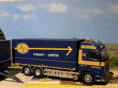 Tekno Tekno Volvo FH12 Globetrotter motorwagen met huif aanhanger Borge Moller ASG