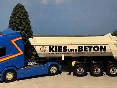 Tekno Tekno Scania Next Gen R540 Highline with 3-axle Meiller tipper trailer Saxer - Kies AG