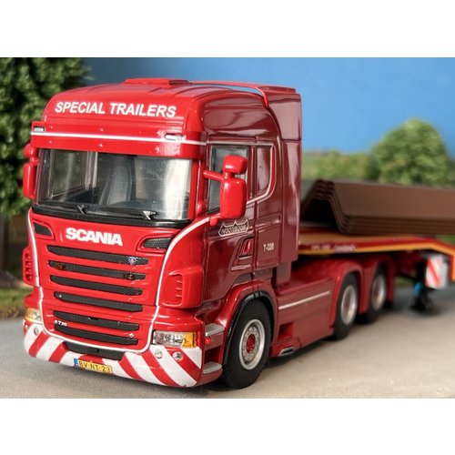 WSI WSI Scania R6 Highline 6x4 + 4-axle semi lowloader + Damwand load Nooteboom red line