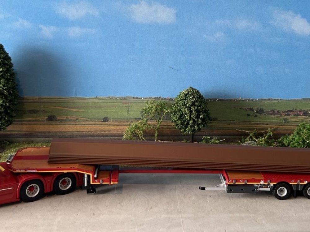 WSI WSI Scania R6 Highline 6x4 + 4-axle semi lowloader + Load load Nooteboom red line