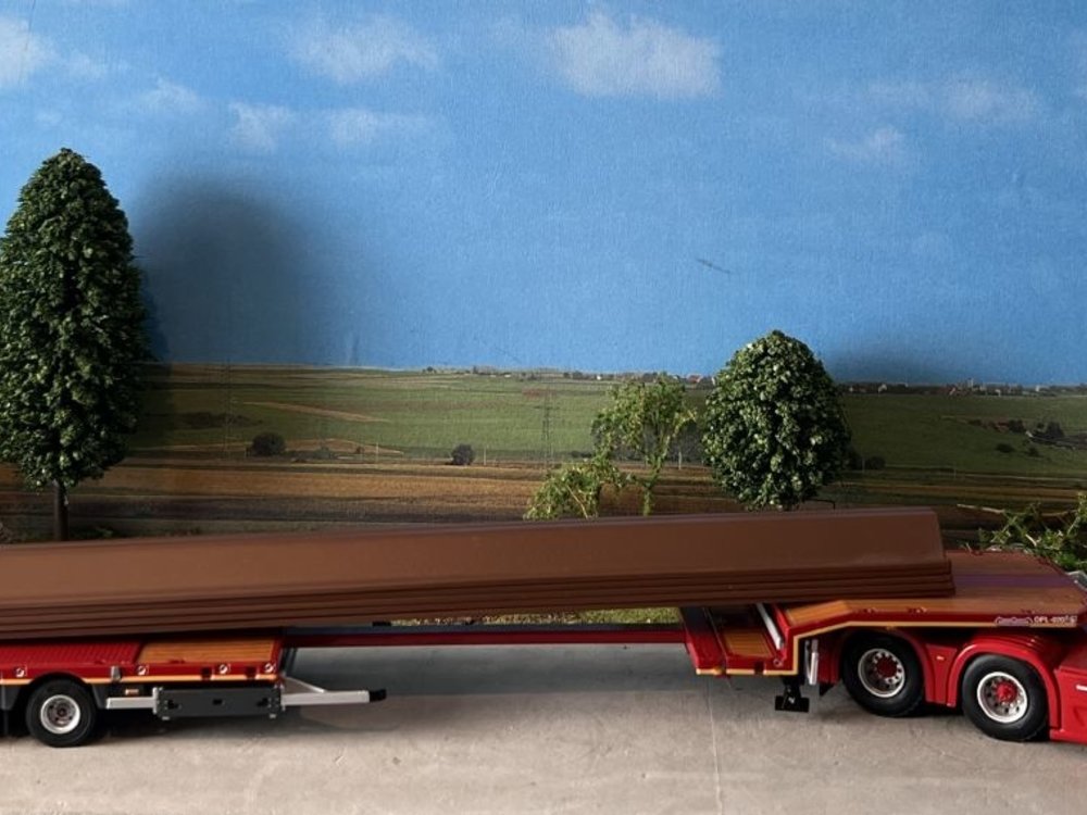 WSI WSI Scania R6 Highline 6x4 + 4-axle semi lowloader + Load load Nooteboom red line