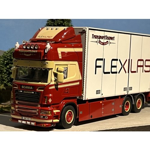 WSI WSI Scania R6 Topline bakwagen met oplegger Transportteamet (Flexilast) WSI WSI Scania R6 Topline bakwagen met oplegger Transportteamet (Flexilast)