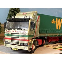 Tekno Scania 142 met 3-assige klassieke huifoplegger M.J. de Wilde