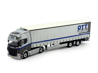 Tekno Tekno Scania Next Gen R-serie Highline met 3-assige schuifzeilen oplegger OTT Pallethandel