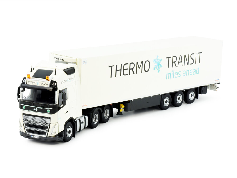 Tekno Tekno Volvo FH05 Globetrotter XL 6x2 sleepas met 3-assige koeloplegger Thermo Transit