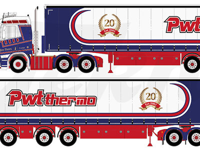 Tekno Tekno Scania next gen 6x2 with 3-axle curtainside trailer PWT PETER WOUTERS TRANSPORT